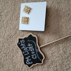 Gold Tone Earrings Criss Cross Textured Basketweave New